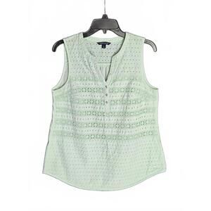 Tommy Hilfiger Mint Eyelet Embroidered Sleeveless Blouse Coastal Size M D/47